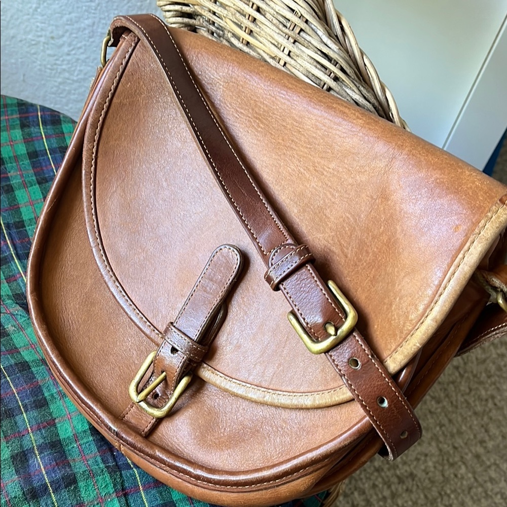 Vintage Coach Brown Leather Saddle Bag